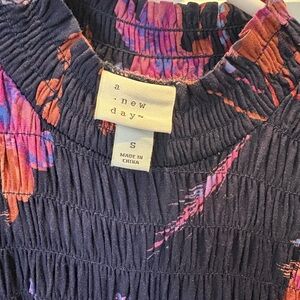 A New Day Navy and Pink Smocked Floral Top